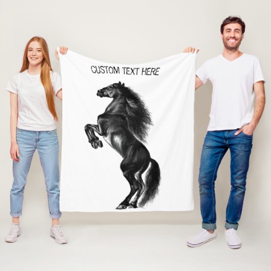 Couverture Polaire Upright Black Wild Horse Fleece Blanket Your Text (En situation)