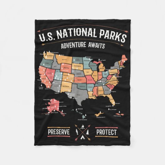 Couverture Polaire Us National Parks Map Preserve Protect Hiking Camp (Devant)