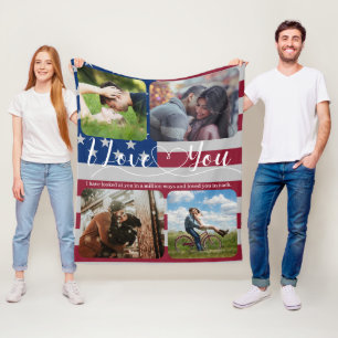Couverture Polaire USA flag Love Photo collage Anniversaire Valentine