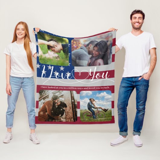 Couverture Polaire USA flag Love Photo collage Anniversaire Valentine (En situation)