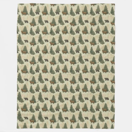 Couverture Polaire USA Forest Bears Elk Rabbits Nature Pattern (Devant)