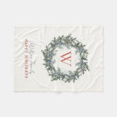 Couverture Polaire Vacances de Noël Monogram Green Wreath (Devant (Horizontal))