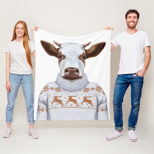 Couverture Polaire Vache à chandail de Noël (En situation)