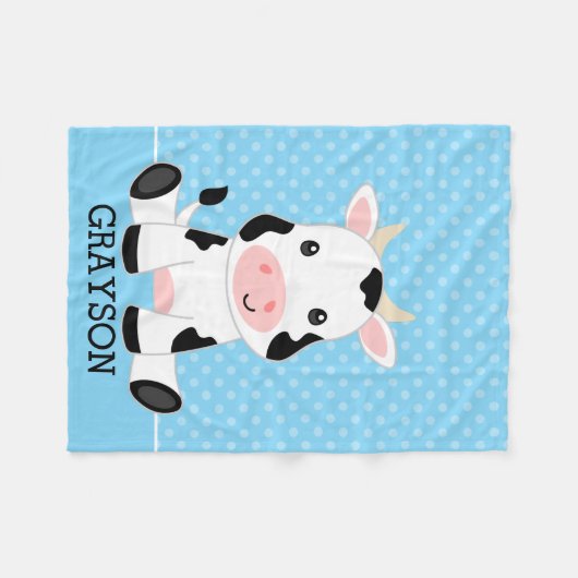 Couverture Polaire Vache bleu Polka point Personnalisé Garçon (Devant (Horizontal))