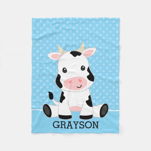 Couverture Polaire Vache bleu Polka point Personnalisé Garçon (Devant)