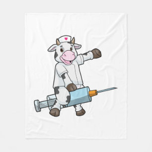 Couverture Polaire Vache comme infirmière avec coeur et seringue