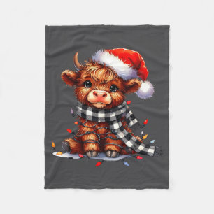 Couverture Polaire Vache des Highlands chapeau de Noël de Santa Mooey
