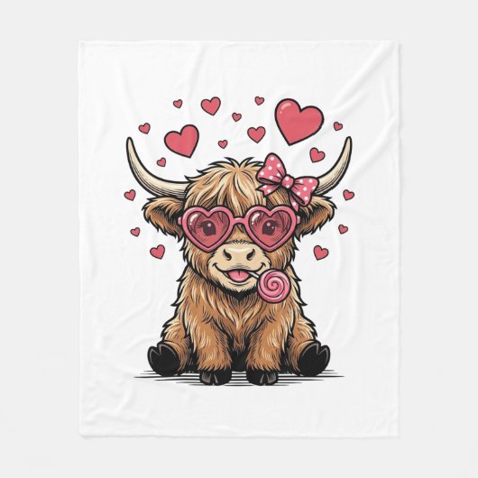 Couverture Polaire Vache des Highlands mignonne Saint-Valentin lunett (Devant)