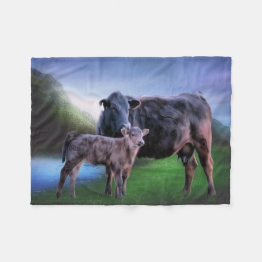Couverture Polaire Vache et veau Black Angus (Devant (Horizontal))