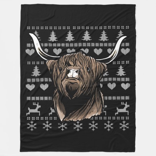 Couverture Polaire Vache hideux de Noël Highland (Devant)