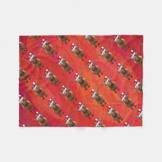 Couverture Polaire Vache Highland à Santa Hat Motif sur Red (Devant (Horizontal))