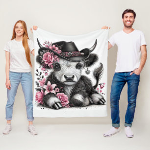 Couverture Polaire Vache Highland avec Casquette Floral