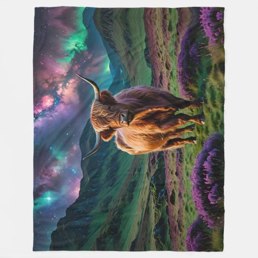 Couverture Polaire Vache Highland sous les étoiles (Devant)