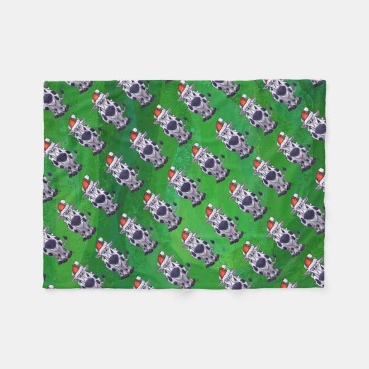 Couverture Polaire Vache Noël sur vert (Devant (Horizontal))