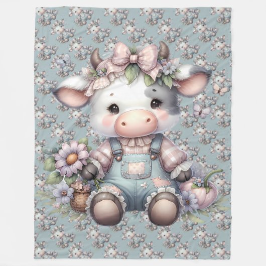 Couverture Polaire Vache Pastel mignonne dans des salons aux fleurs (Devant)