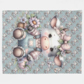 Couverture Polaire Vache Pastel mignonne dans des salons aux fleurs (Devant (Horizontal))
