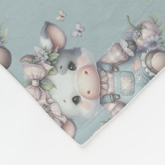 Couverture Polaire Vache Pastel mignonne dans des salons aux fleurs (Coin)