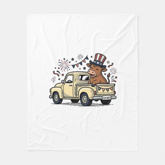 Couverture Polaire Vache patriotique conception vectorielle de camion (Devant)