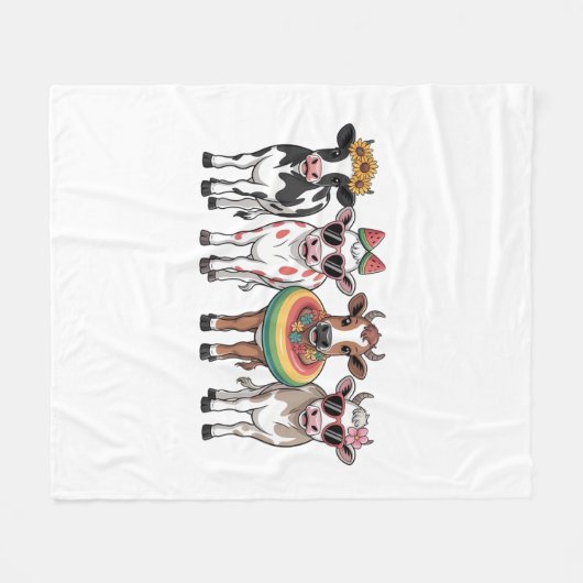 Couverture Polaire Vaches d'été, ferme de plage (Devant (Horizontal))