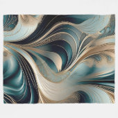 Couverture Polaire Vague d'or - Turquoise et Abstraite d'or (Devant (Horizontal))