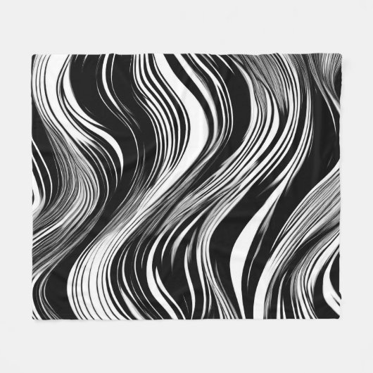 Couverture Polaire Vague noire et blanche Abstraite (Devant (Horizontal))
