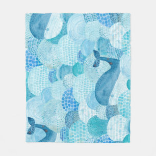 Couverture Polaire Vagues, baleine, texture bleu enfantine