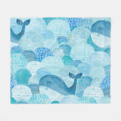 Couverture Polaire Vagues, baleine, texture bleu enfantine (Devant (Horizontal))