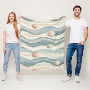 Couverture Polaire Vagues de coquillages de plage boho