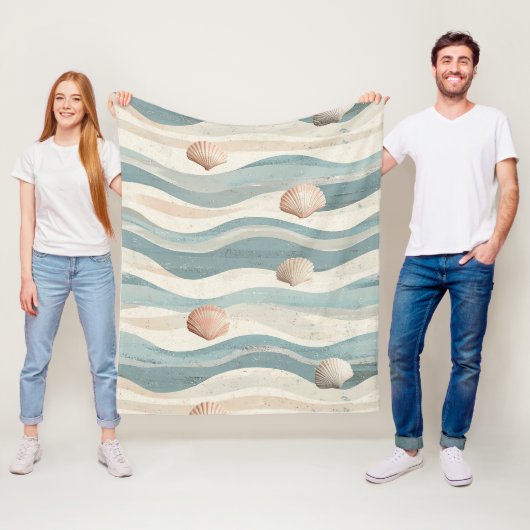 Couverture Polaire Vagues de coquillages de plage boho (En situation)