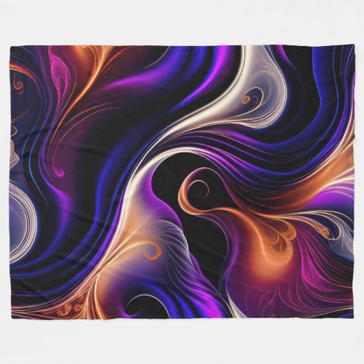 Couverture Polaire Vagues de feu - Violet Gras, Orange, Abstrait Or (Devant (Horizontal))