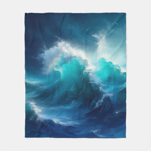 Couverture Polaire Vagues d'océan agitées Turquoise Bleu (Devant)