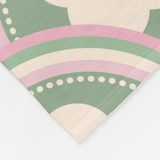 Couverture Polaire Vagues et fleurs rétro rose et vert (Coin)