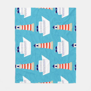 Couverture Polaire Vagues nautiques : Motif de croiseur de phare.