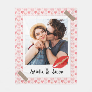 Couverture Polaire Valentine Photo Red Heart Custom Name