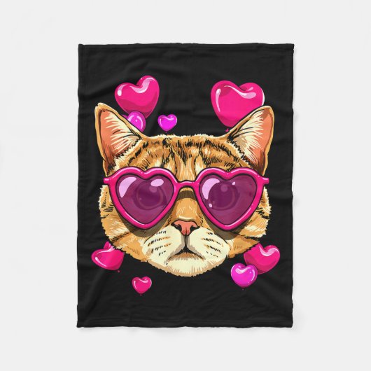 Couverture Polaire Valentines Ca Kitten Wearing Sungl Heart Cat Lover (Devant)