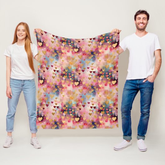 Couverture Polaire Valentine's Day Abstract Gold Color Hearts (En situation)