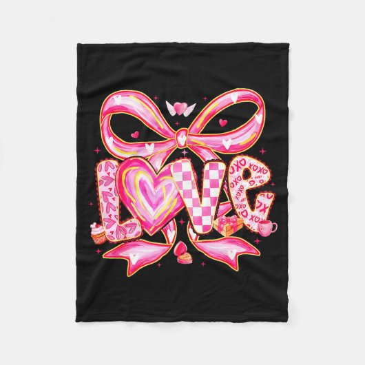 Couverture Polaire Valentines Day Love Funny Coquette Bow Checkered X (Devant)
