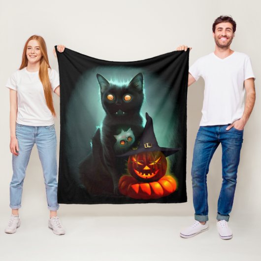 Couverture Polaire Vampire Chat et Assistant Citrouille Halloween Sur (En situation)