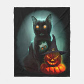 Couverture Polaire Vampire Chat et Assistant Citrouille Halloween Sur (Devant)