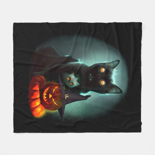 Couverture Polaire Vampire Chat et Assistant Citrouille Halloween Sur (Devant (Horizontal))