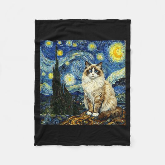Couverture Polaire Van Gogh Art Starry Night - Funny Ragdoll Cat Arti (Devant)