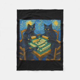 Couverture Polaire Van gogh nuit étoilée chat jouant au mahjong chino