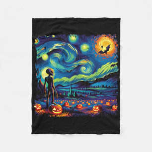 Couverture Polaire Van Gogh Starry Alien de nuit Homme Halloween Pum 
