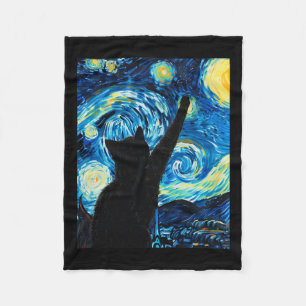 Couverture Polaire Van Gogh Starry Amoureux des chats de nuit Kitten