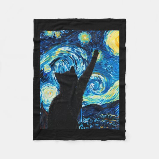 Couverture Polaire Van Gogh Starry Amoureux des chats de nuit Kitten (Devant)