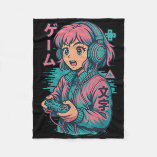 Couverture Polaire Vaporwave Gamer Girl Japonaise Art Anime Manga gra