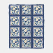 Couverture Polaire Vase florale chic Chiroiserie bleue toile monogram (Devant)