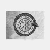 Couverture Polaire Vegvisir avec Ouroboros et runes - gamme de gris (Devant (Horizontal))