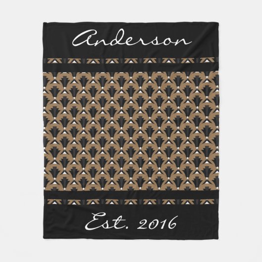 Couverture Polaire Ventilateurs Art Déco Noir et Taupe - Personnalisé (Devant)