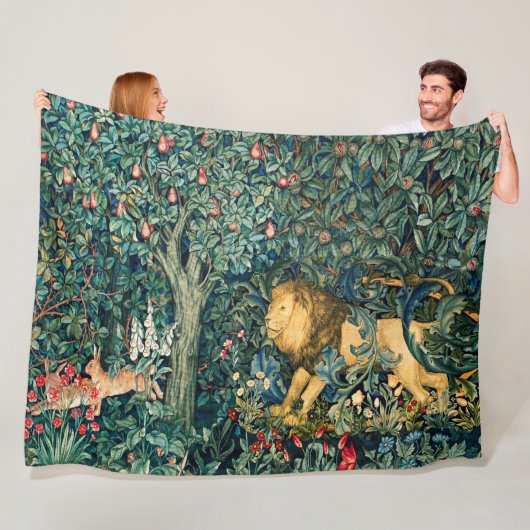 Couverture Polaire VERDURE, ANIMAUX FORESTIERS Lion et Hares Floral (En situation)